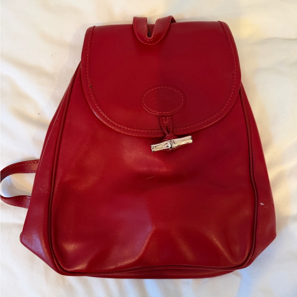 Longchamp Red Leather Backpack Excellent Condition